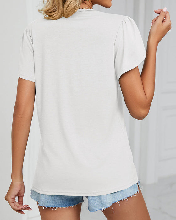 Einfarbiges T-Shirt mit Rüschenärmeln