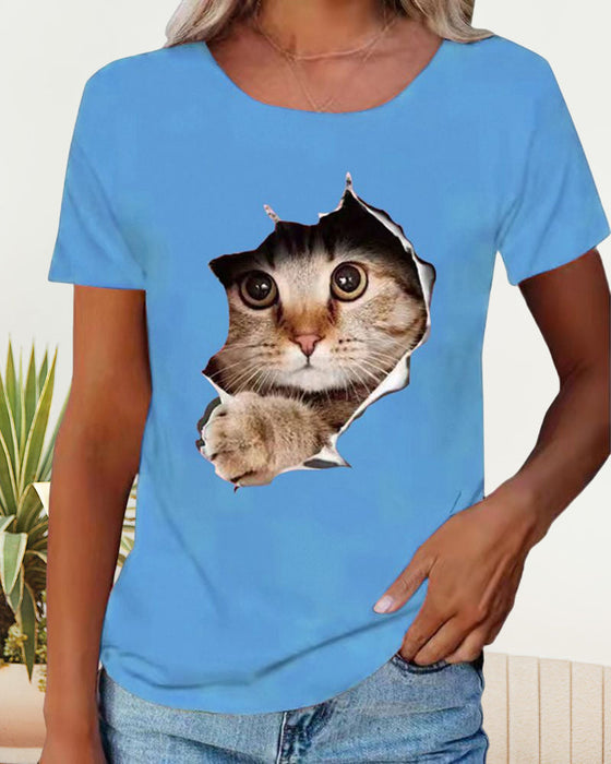 T-Shirt mit zerrissenem Katzen-Print