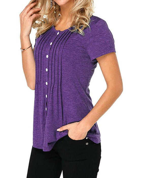 Kurzärmliges Top mit Button-down-Rundhalsausschnitt