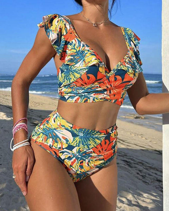 Rückenfreier Bikini-Badeanzug mit Rüschen