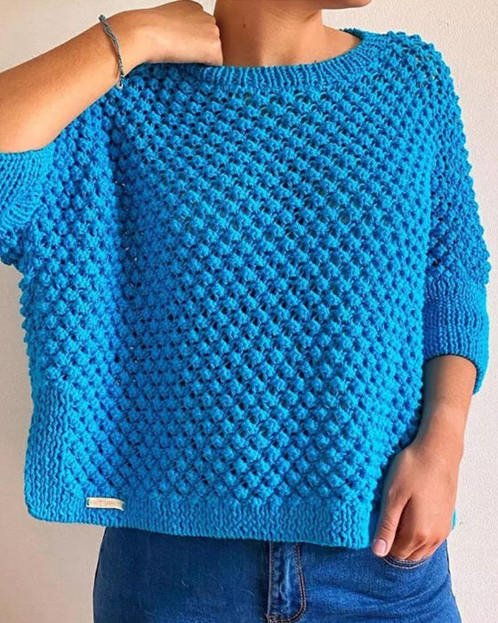 Einfarbiger, lockerer Pullover mit Rundhalsausschnitt