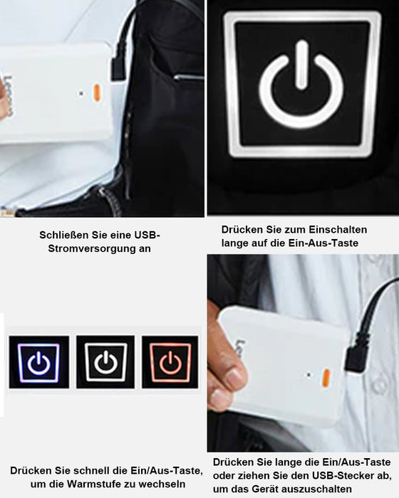 Thermostatische Weste mit Stehkragen und elektrischer Heizung