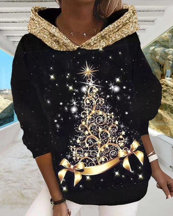 Kapuzenpulli mit Weihnachtsbaum-Print