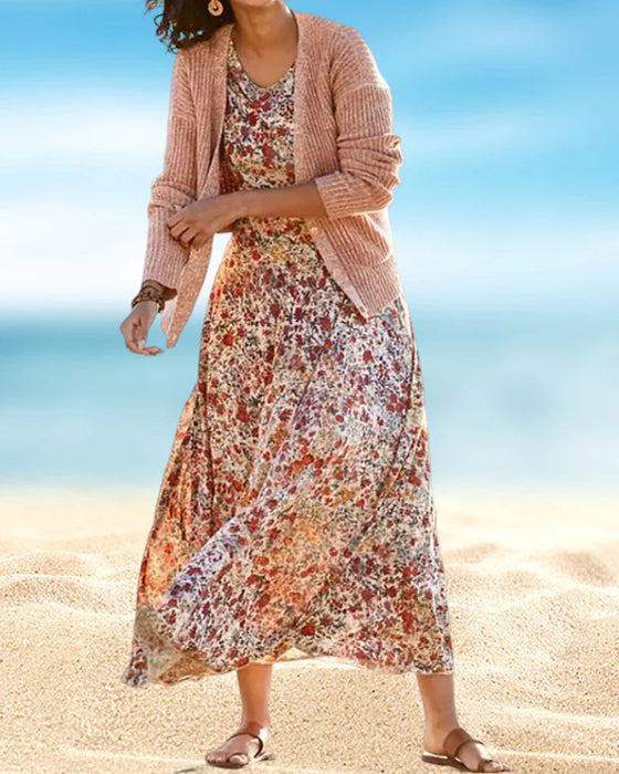 Kleid mit Blumendruck und 3/4-Ärmeln