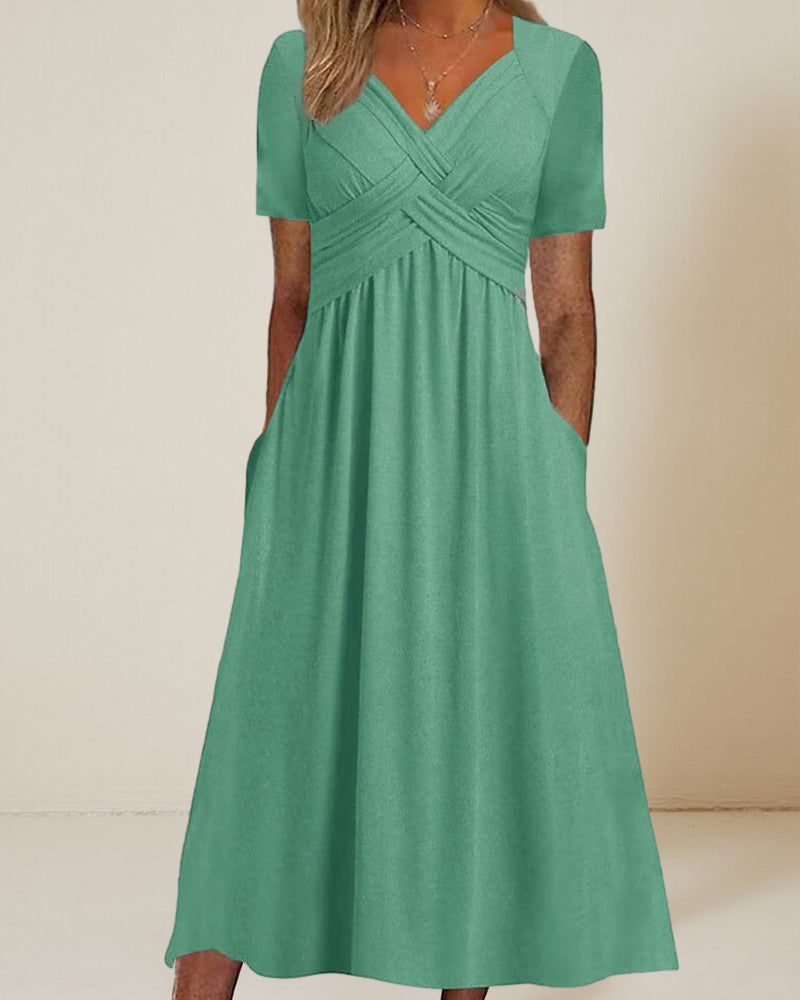Einfarbiges Kleid mit V-Ausschnitt – modefest