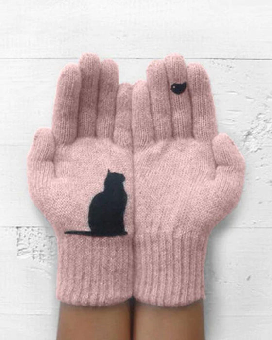 Baumwollhandschuhe mit einer Katze