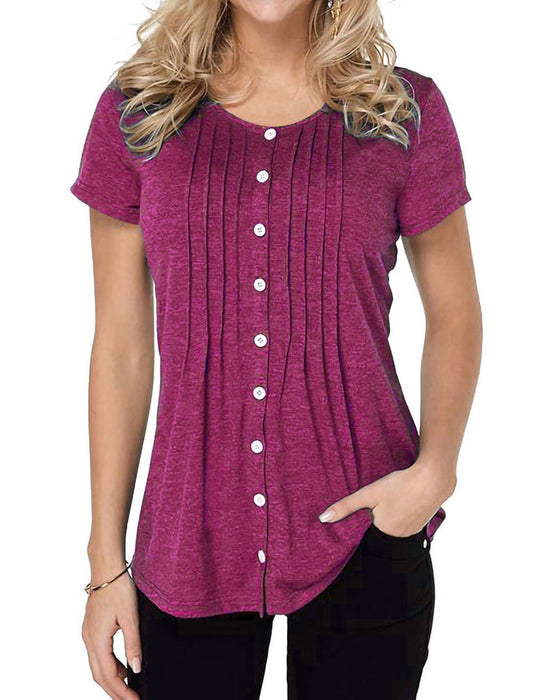 Kurzärmliges Top mit Button-down-Rundhalsausschnitt