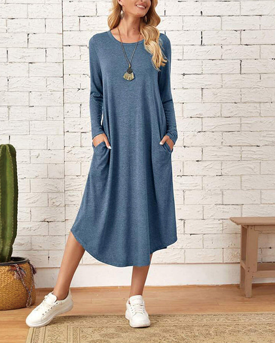 Langärmliges lockeres Kleid mit Taschen