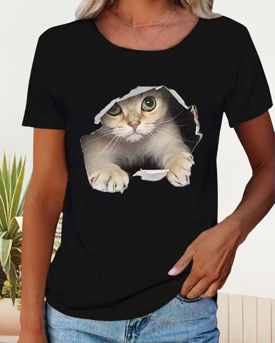 T-Shirt mit zerrissenem Katzen-Print