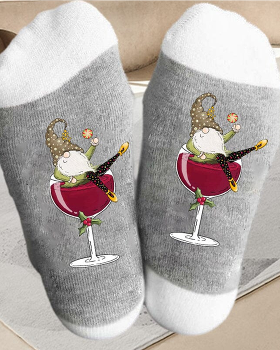 🧦Weihnachtswichtel Weinglas Unisex-Crew-Socken🧦
