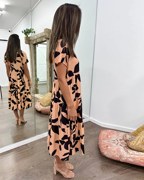 Kleid mit Taschen, Revers und Aufdruck