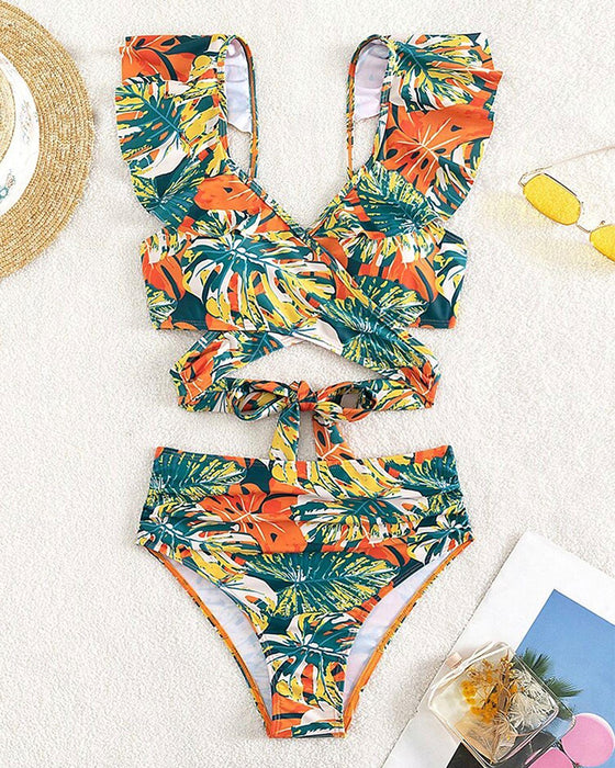 Rückenfreier Bikini-Badeanzug mit Rüschen