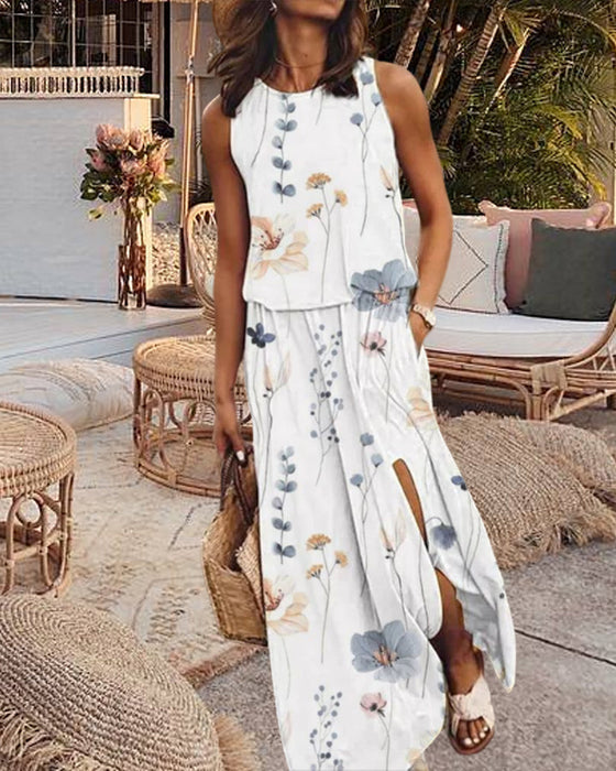 Ärmelloses Kleid mit Blumendruck