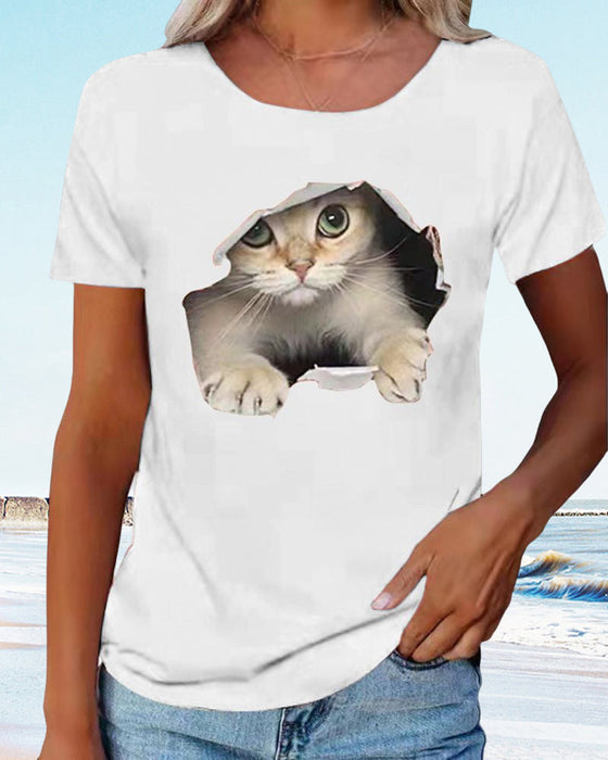 T-Shirt mit zerrissenem Katzen-Print