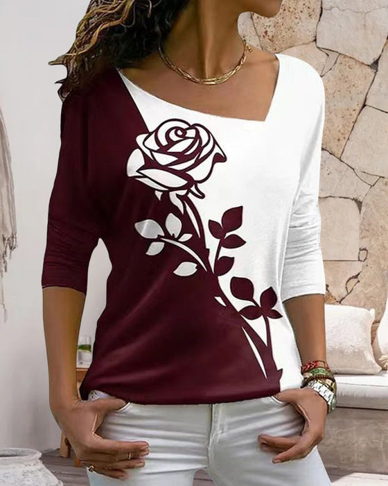 Langarmbluse mit Rosendruck