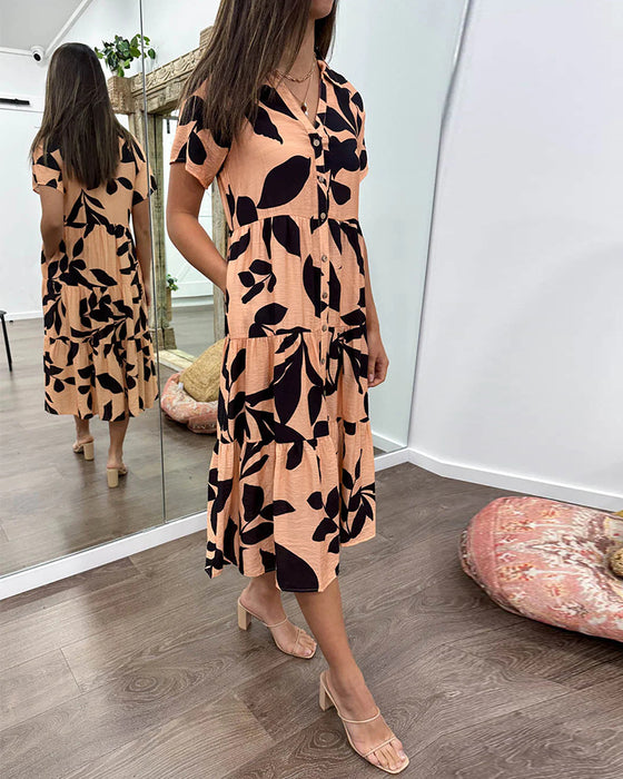 Kleid mit Taschen, Revers und Aufdruck