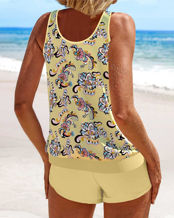 Tankini-Badeanzug mit Aufdruck und ärmellos