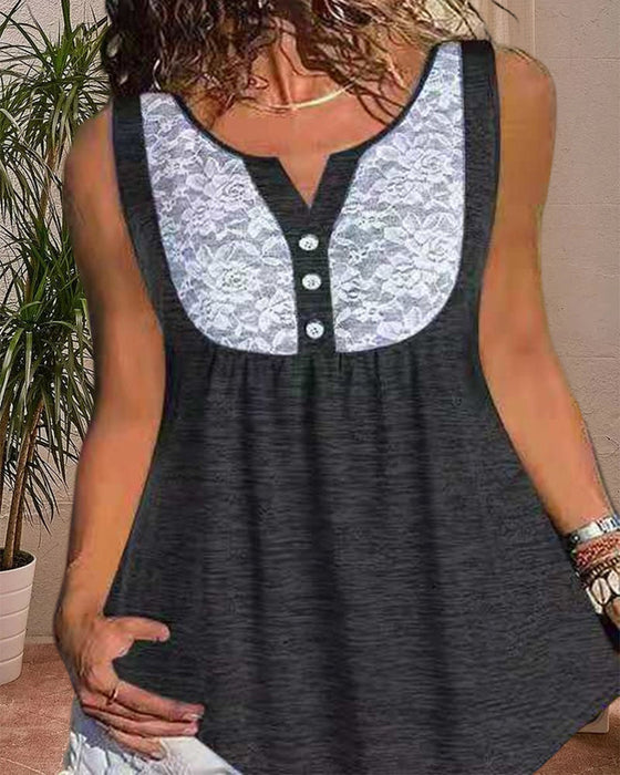 Ärmelloses Tanktop mit V-Ausschnitt und Spitze