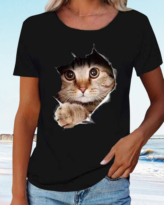 T-Shirt mit zerrissenem Katzen-Print