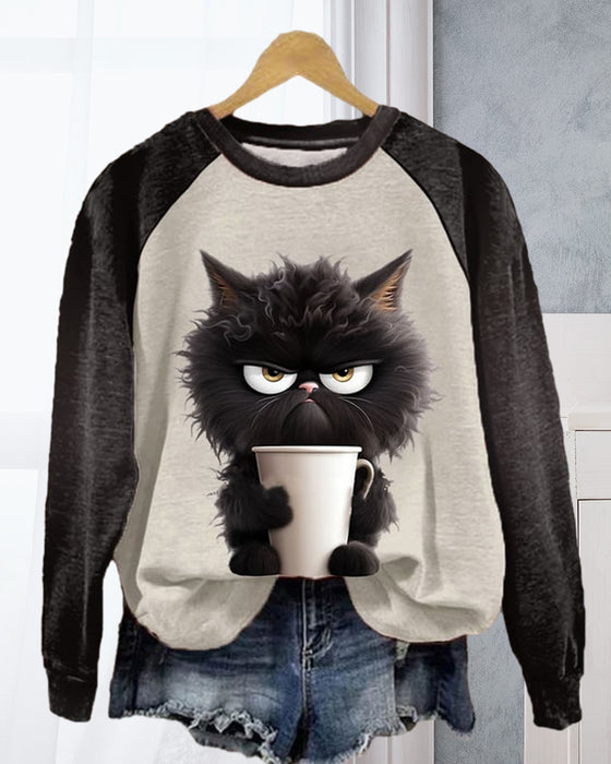 Loses Katzen-Sweatshirt mit Farbblock