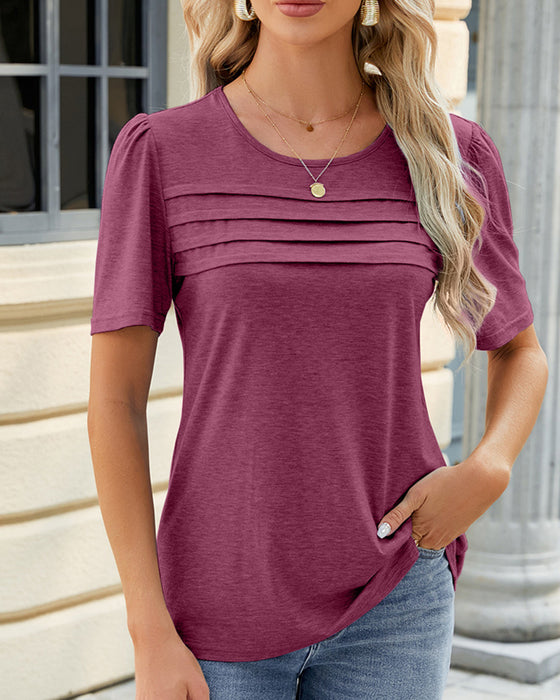 Einfarbiges T-Shirt mit gerafftem U-Ausschnitt