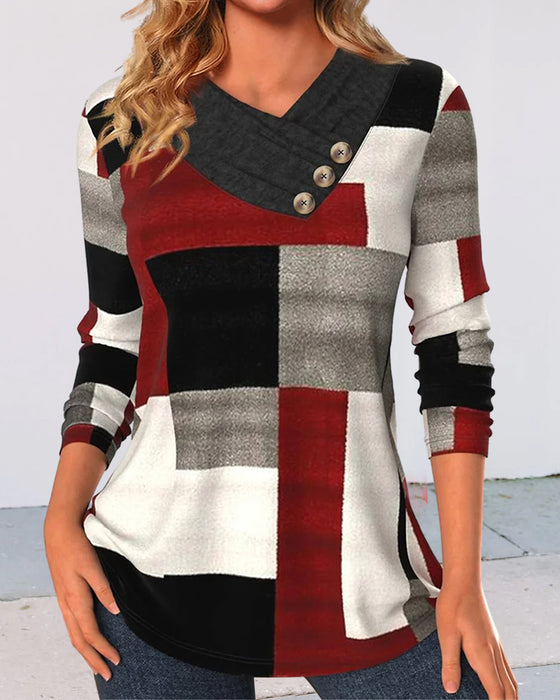 Colorblock-Top Mit V-Ausschnitt Und Langen ärmeln