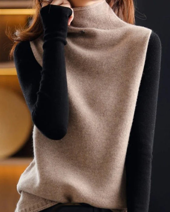 Rollkragenpullover mit Farbblockdesign